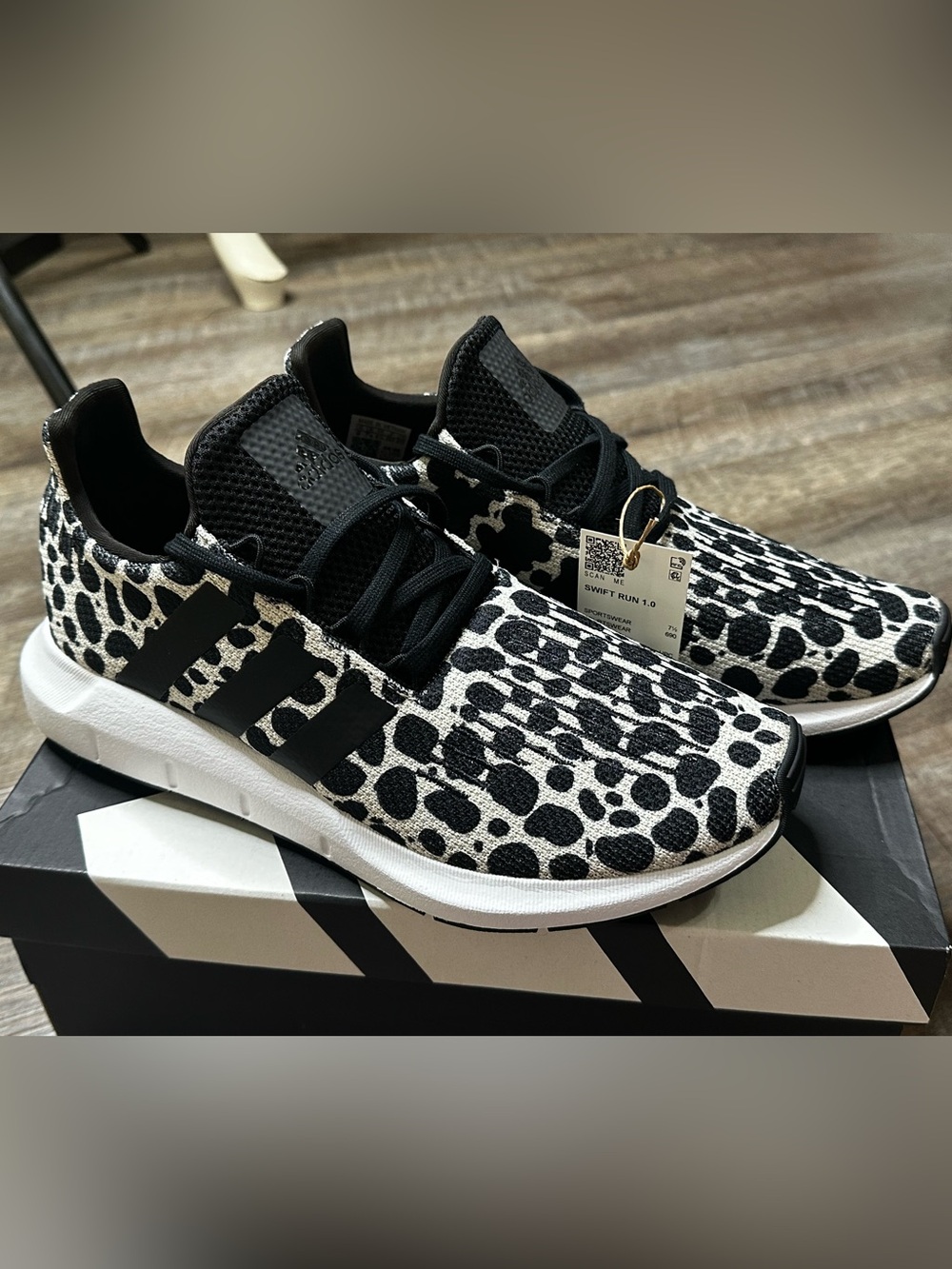 adidas Women’s Swift Run 1.0 Leopard Print Sneakers - Black/White